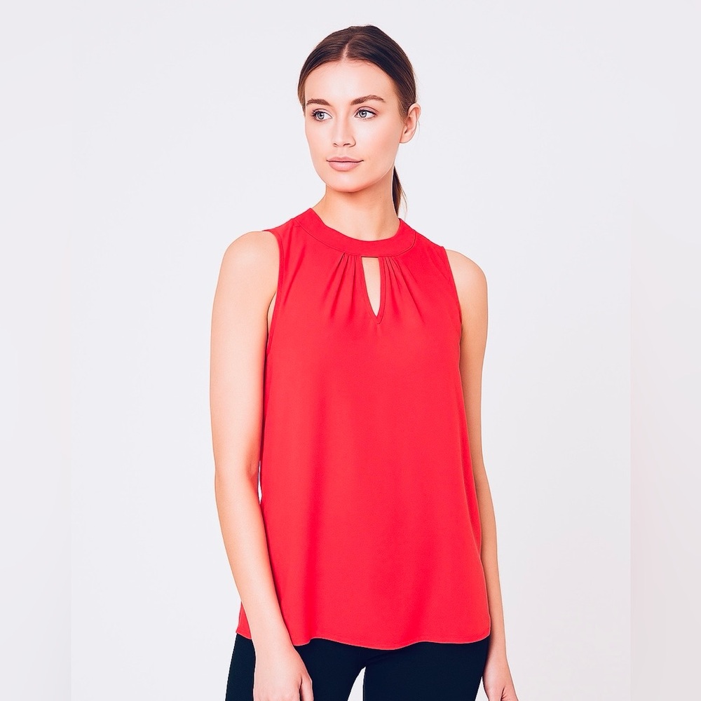 Everly Hot Pink Sleeveless Mandarin Collar Blouse, size medium